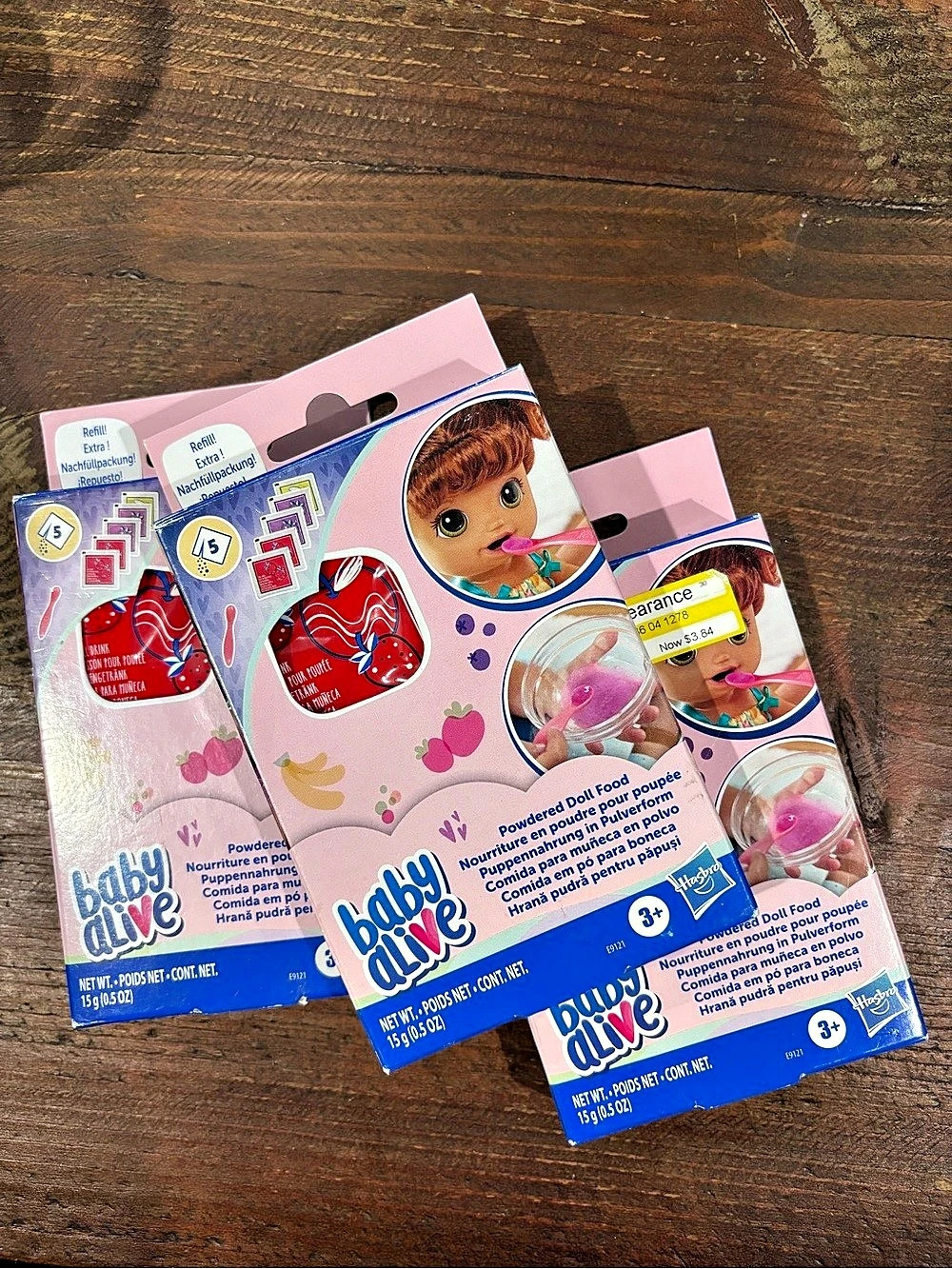 Baby Alive Powdered Doll Food Refill Pack E9121 Pink & Blue - set of 3 - NWT